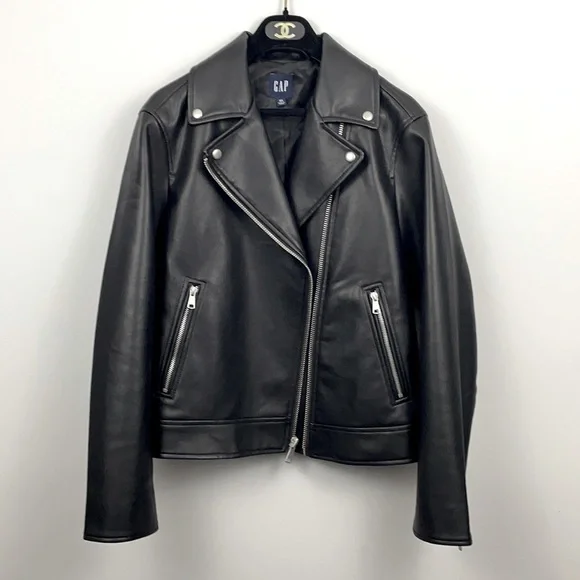 NWOT Gap Vegan Faux-Leather Black Moto Motorcycle Jacket Size XS 🖤 - Picture 5 of 7